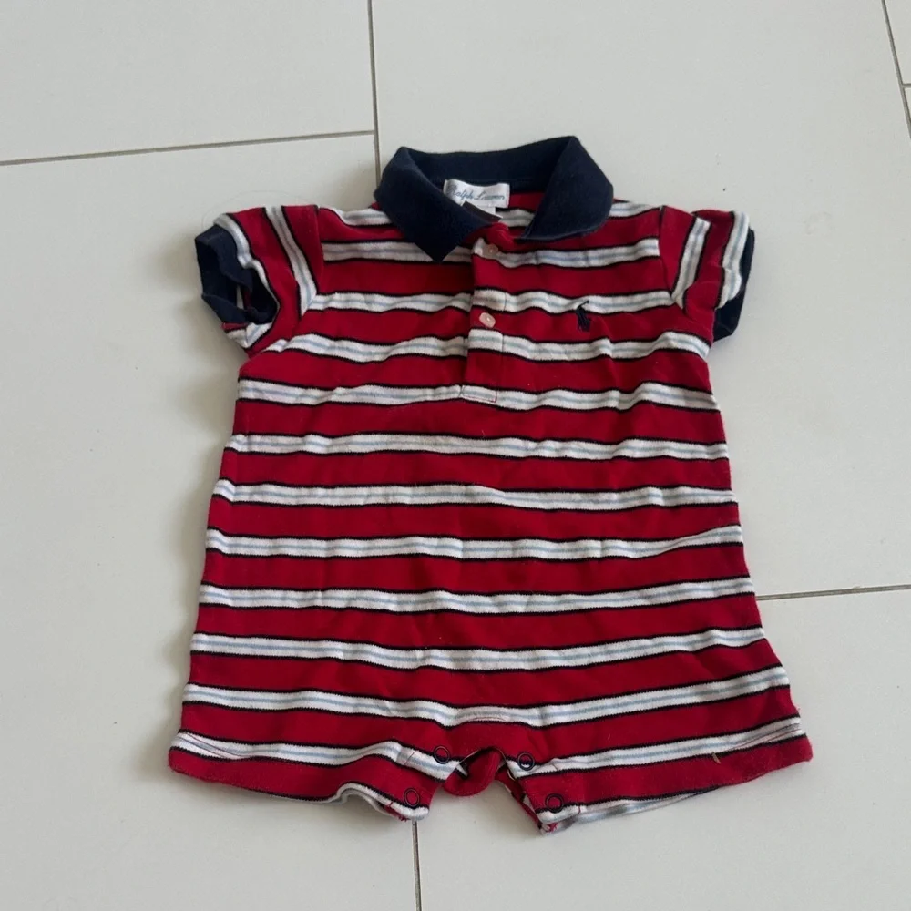 Ralph Lauren Red and Navy Striped Baby Romper 6m